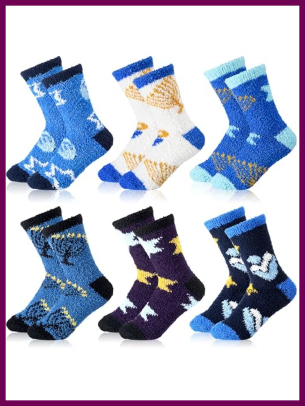 6 Pairs Coral Fleece Hanukkah Fuzzy Socks Adult Crew Gift Set